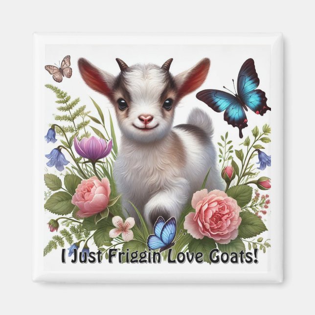 Baby Goat With Colourful Butterflies and Flowers Magnet (Front)