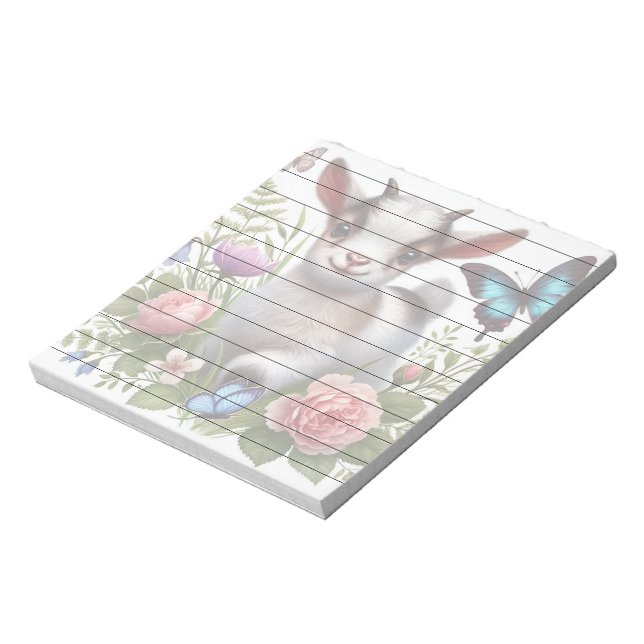 Baby Goat With Colourful Butterflies and Flowers Notepad (Rotated)