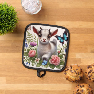 Baby Goat With Colourful Butterflies and Flowers Pot Holder