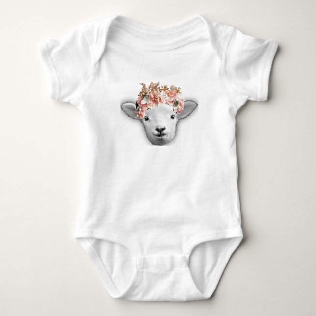 Baby goat with flower crown bodysuit (Front)
