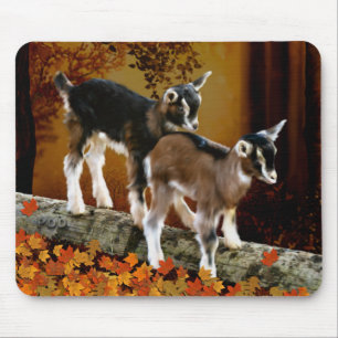 Baby Goats Autumn Pumpkins Fall Farm Art Mouse Mat