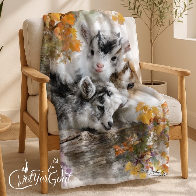 Baby Goats in Autumn Foliage 12 Fleece Blanket (Creator Uploaded)