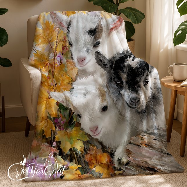 Baby Goats in Autumn Foliage 1 Fleece Blanket (Creator Uploaded)