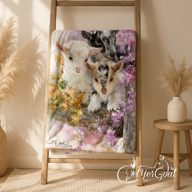 Baby Goats in Autumn Foliage 7 Fleece Blanket (Creator Uploaded)
