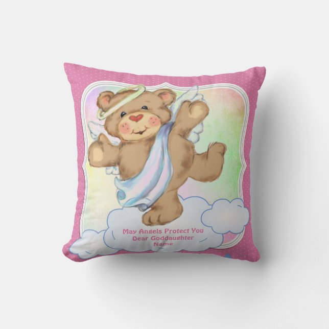 Baby Goddaughter Gift Baptism Communion Angel Pink Cushion (Front)