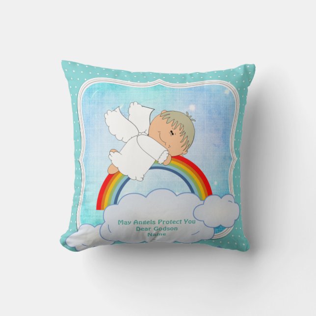Baby Godson Gift Communion Baptism Cute Angel Cushion (Front)