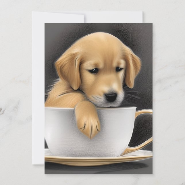 Baby Golden Retriever in a Tea Cup Graphic Thank You Card (Front)