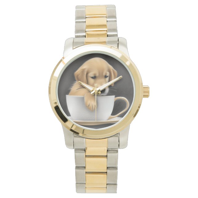 Baby Golden Retriever in a Tea Cup Graphic Watch (Front)