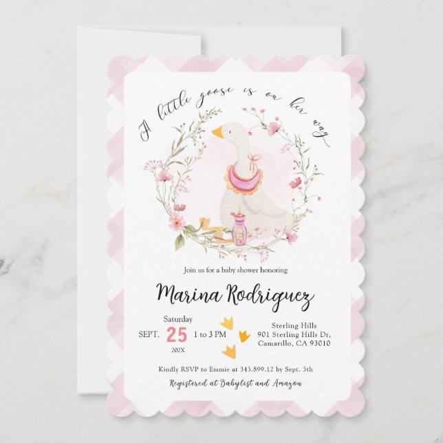 Baby Goose Girl Scallop Invitation (Front)
