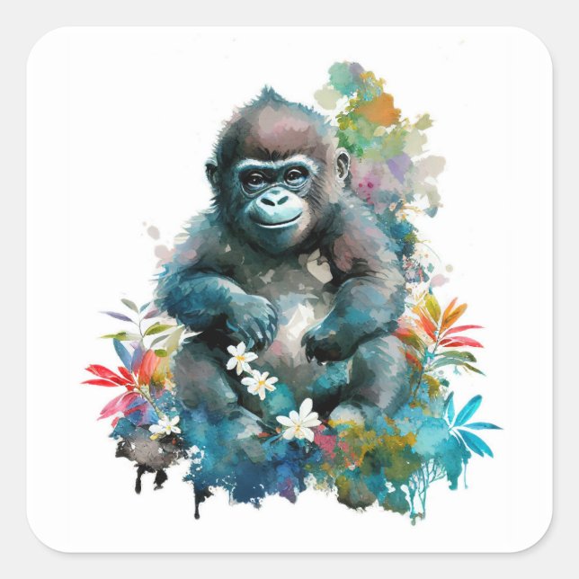 Baby Gorilla Square Sticker (Front)