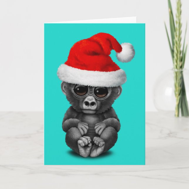 Baby Gorilla Wearing a Santa Hat Holiday Card (Front)
