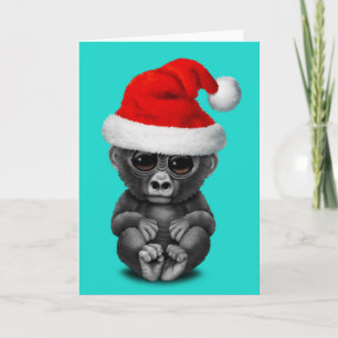 Baby Gorilla Wearing a Santa Hat Holiday Card