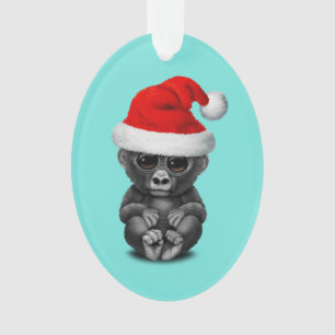 Baby Gorilla Wearing a Santa Hat Ornament