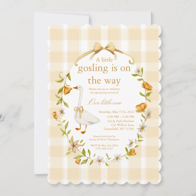 baby gosling yellow- neutral gender invitation (Front)