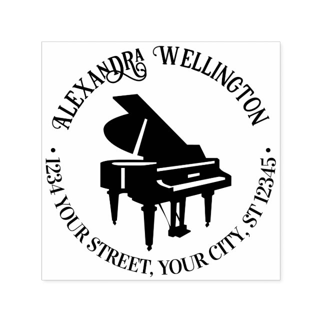 Baby Grand Piano Musical Instrument Name Address Self-inking Stamp (Design)