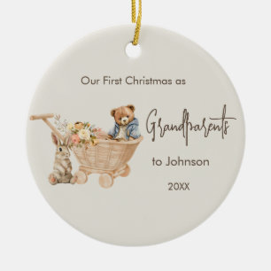 Baby Grandparents First Christmas Photo Teddy Bear Ceramic Tree Decoration