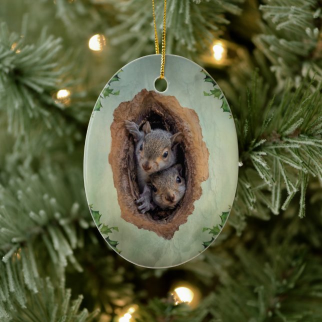 Baby Gray Squirrels Christmas Ceramic Tree Decoration (Tree)