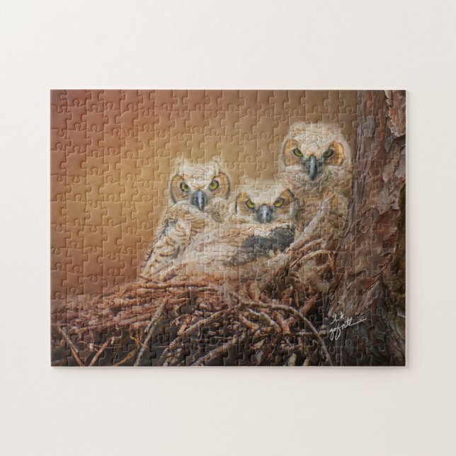 Baby Great Horned Owls Wildlife Photography Jigsaw Puzzle (Horizontal)