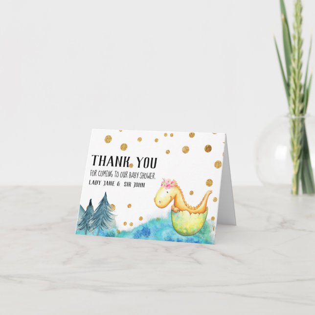 *~* Baby Green Dragon Girl  Baby Shower Thank You Card (Front)