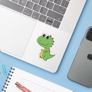 Baby green happy toothy cheeky dinosaur sticker