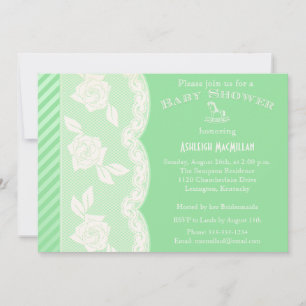 Baby Green, Ivory Floral Lace Baby Shower Invite