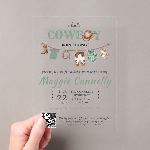 Baby Green Little Cowboy is on the Way Invitation