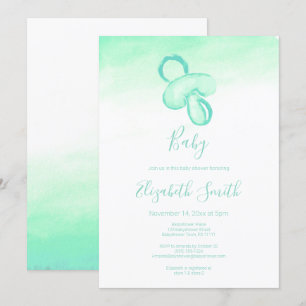 Baby green watercolor pacifier baby babyshower invitation