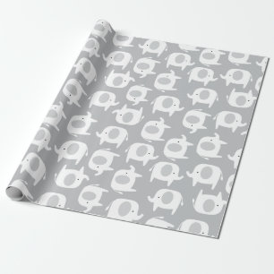 Baby Grey and White Elephants Wrapping Paper
