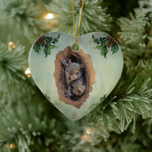 Baby Grey Squirrels Christmas Ceramic Tree Decoration