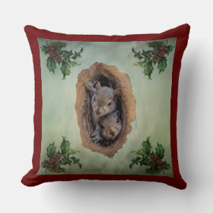 Baby Grey Squirrels Christmas Cushion