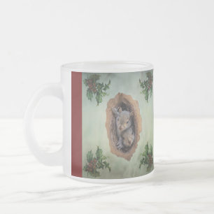 Baby Grey Squirrels Christmas Frosted Glass Coffee Mug