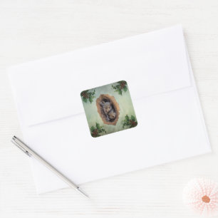 Baby Grey Squirrels Christmas Square Sticker