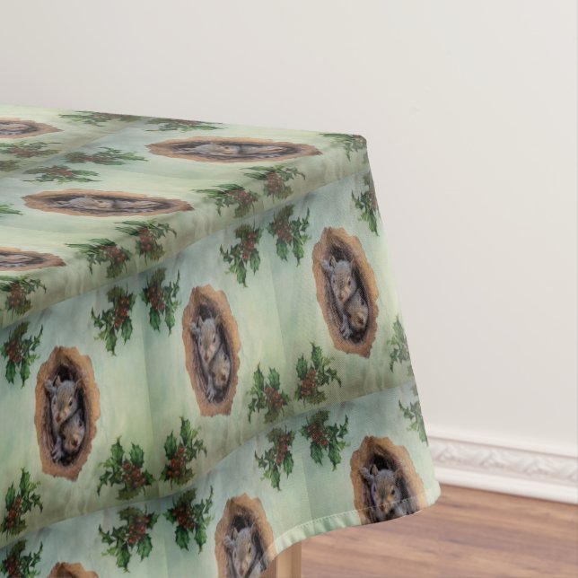 Baby Grey Squirrels Christmas Tablecloth (In Situ)