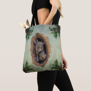 Baby Grey Squirrels Christmas Tote Bag