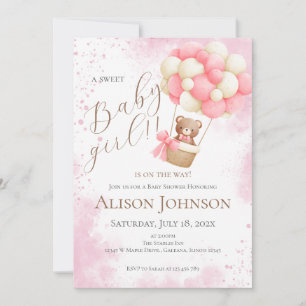Baby Gril Baby Shower Invitation Featuring a Teddy