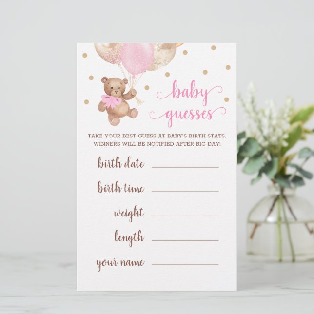 Baby Guesses Game Baby Shower Teddy Bear (Standing Front)