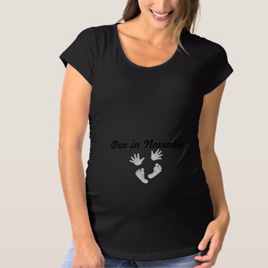 Baby Hands and Feet Due in November Leslie Harlow Maternity T-Shirt