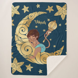 Baby Hanuman sleeping on the moon between the star Sherpa Blanket