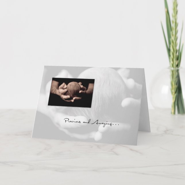 Baby Head in Hands Congratulations Card (Front)