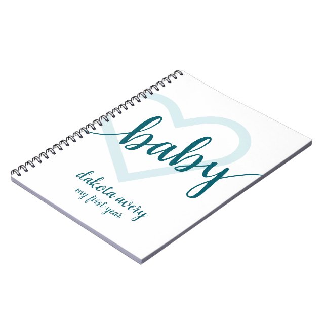 Baby Heart | Aqua Blue-Green Flourish Script Notebook (Left Side)