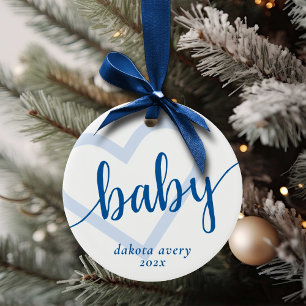 Baby Heart   Cerulean Blue Classic Flourish Script Ceramic Tree Decoration