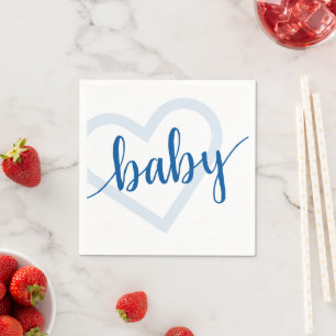 Baby Heart Cerulean Blue Classic Flourish Script Napkin