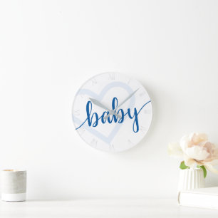 Baby Heart   Cerulean Blue Classic Flourish Script Round Clock
