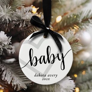 Baby Heart Classic Black Flourish Script Ceramic Tree Decoration