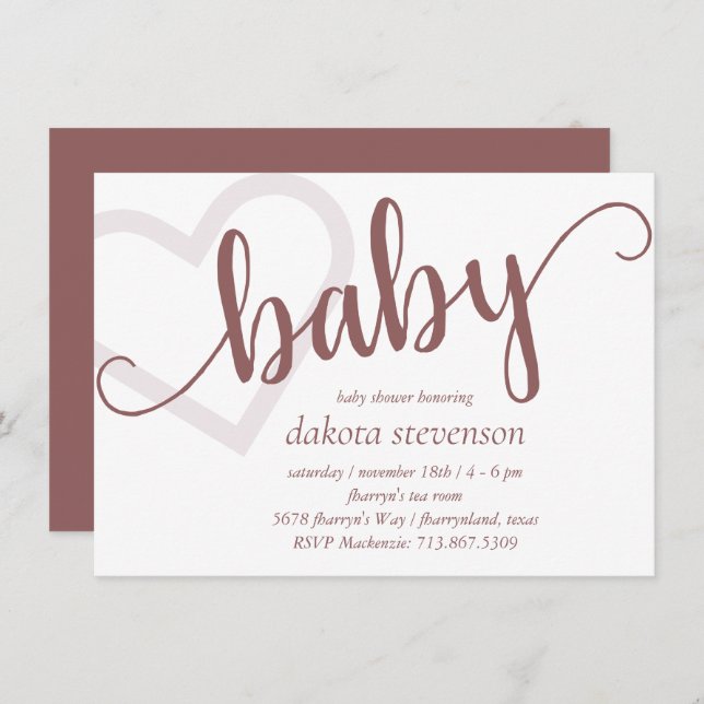 Baby Heart | Desert Rose Flourish Shower or Reveal Invitation (Front/Back)