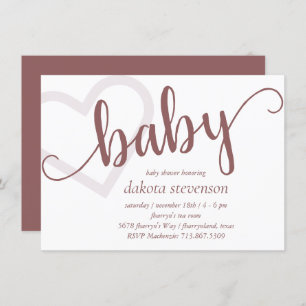 Baby Heart Desert Rose Flourish Shower or Reveal Invitation