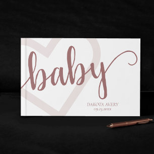 Baby Heart   Desert Rose Taupe Flourish Custom Guest Book
