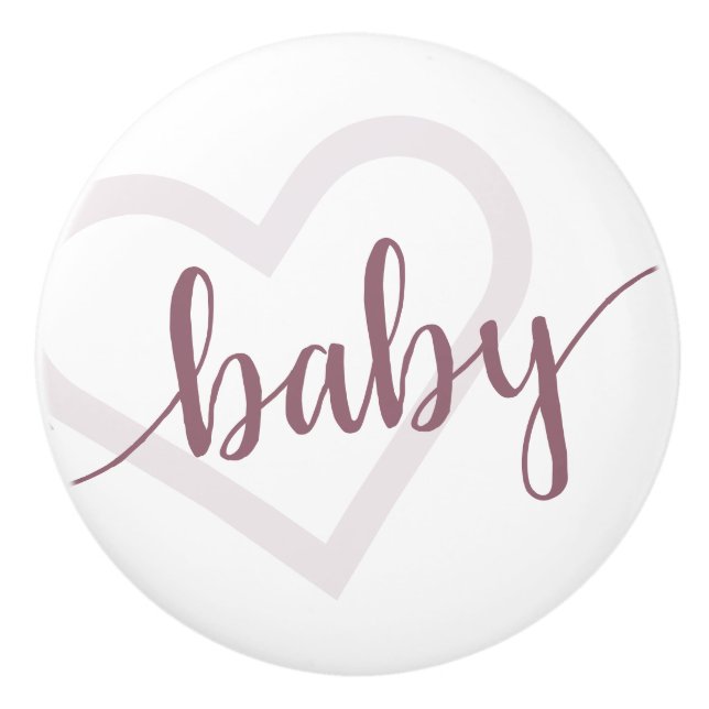Baby Heart | Desert Rose Taupe Flourish Script Ceramic Knob (Front)