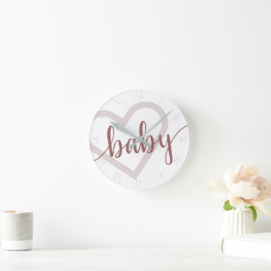 Baby Heart   Desert Rose Taupe Flourish Script Round Clock