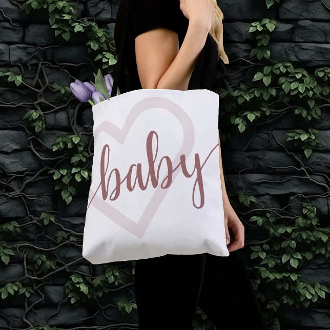 Baby Heart | Desert Rose Taupe Flourish Script Tote Bag (Creator Uploaded)